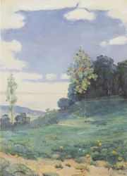 Paysage avec deux petits arbres
